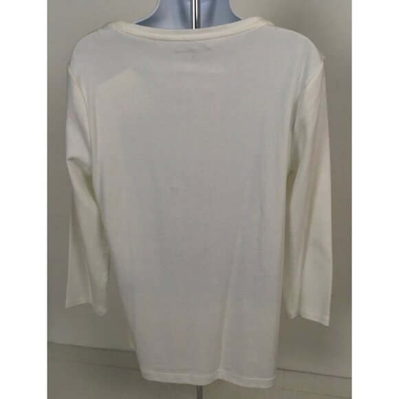 Croft and Barrow Women Top Size Small White with Floral Lace Front Short Sleeves - Picture 4 of 16